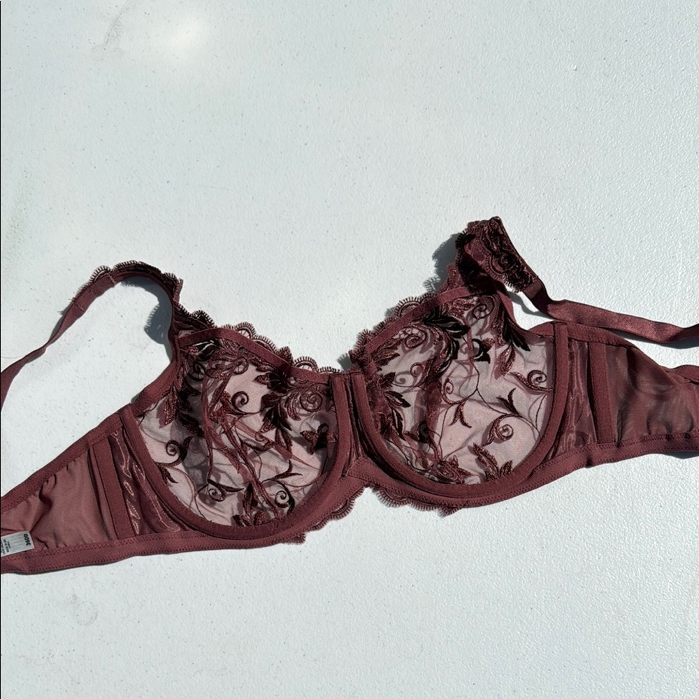 Elegant Lace Embroidered Bra in Burgundy - Picture 3 of 4